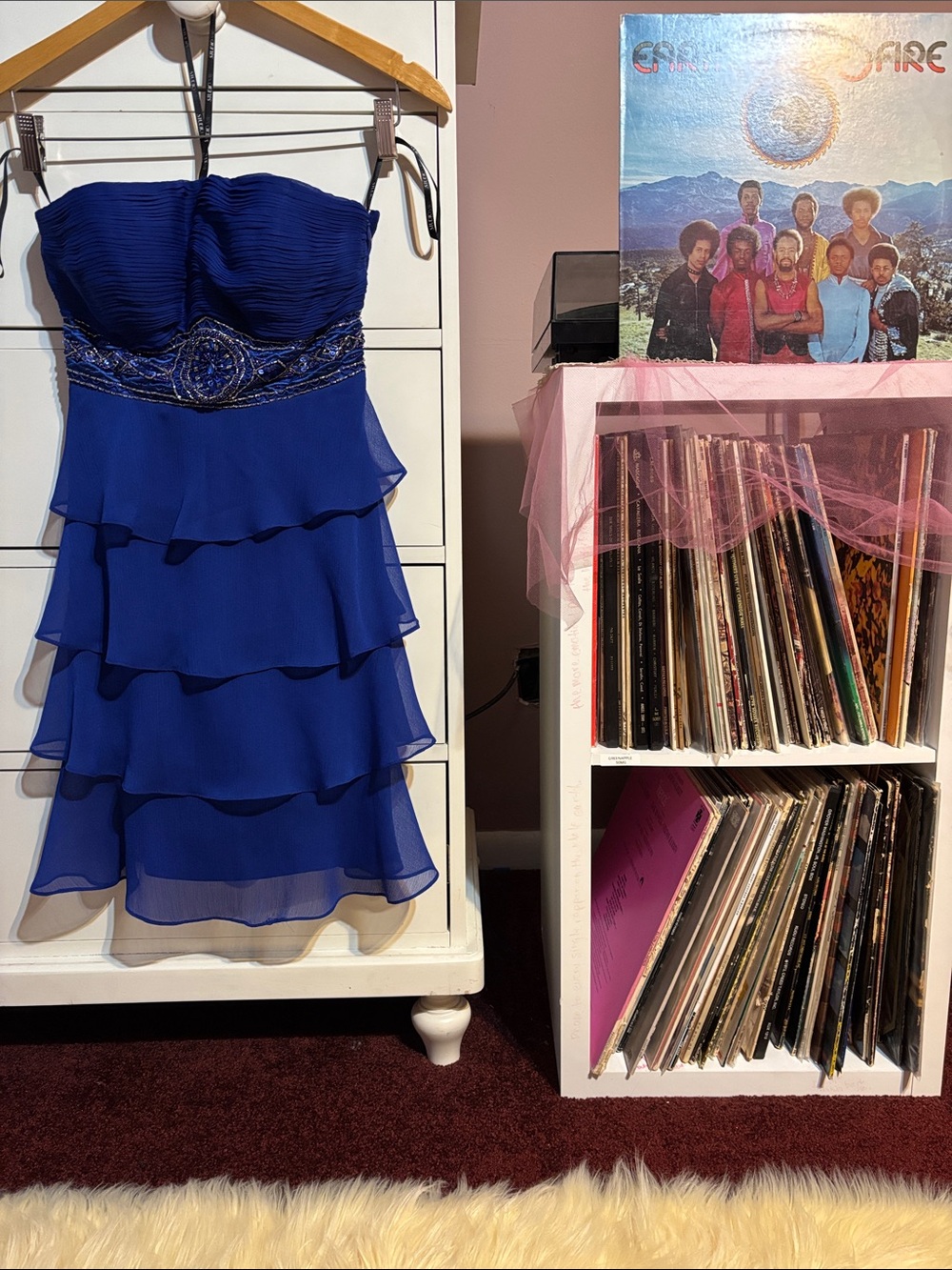 Y2K Sue Wong Sapphire Blue Strapless Dress Beaded Mini Homecoming XS Cocktail 0